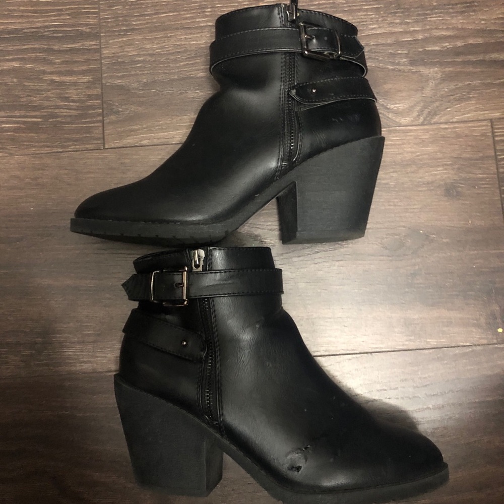 Charlotte Russe Black Leather Buckle Strap Ankle Boots